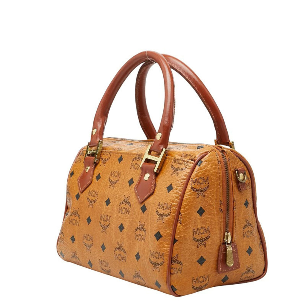 Mcm Leather Handbag Bag Visetos Boston Brown Logogram Brown